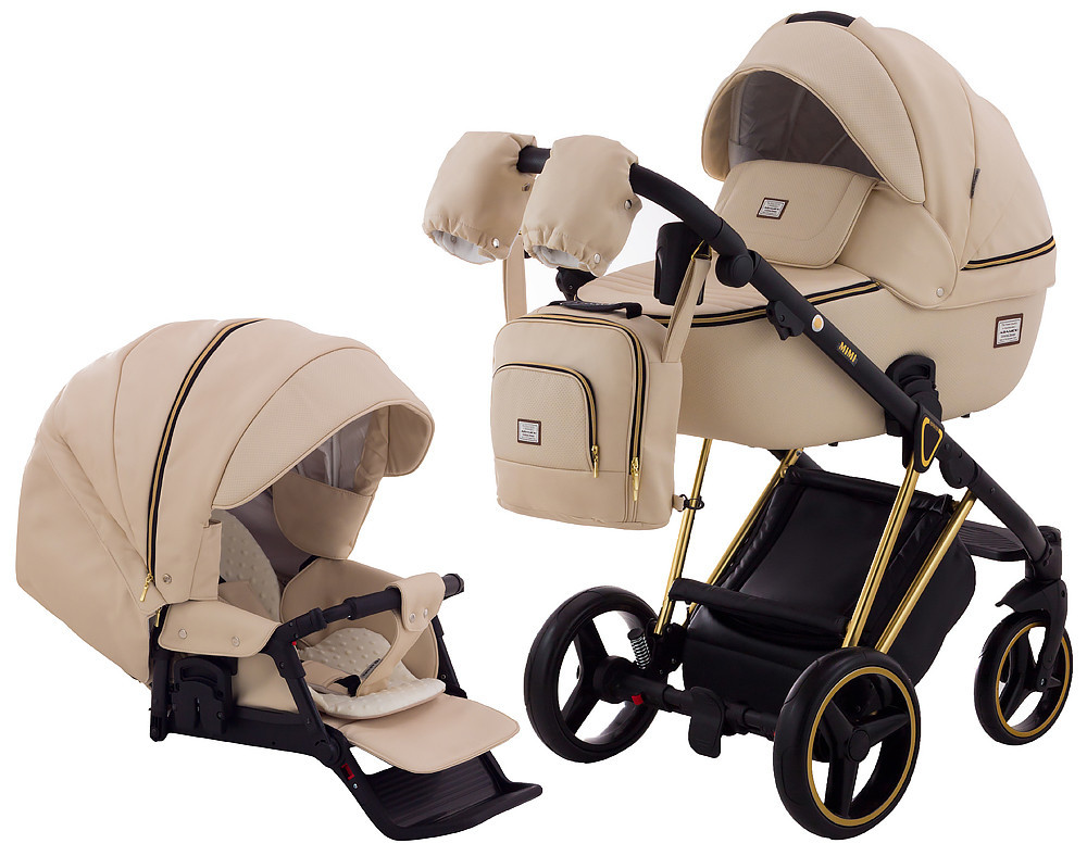 Коляска 2 в 1 Adamex Mimi Polar (Gold) шкіра 100% CR305A бежева шкіра - бежева шкіра (видавлений точка), фото 1