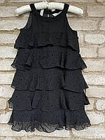 1, Нарядное шифоновое черное платье с воланами в бархатную звездочку H&M Размер 9-10 лет Рост140
