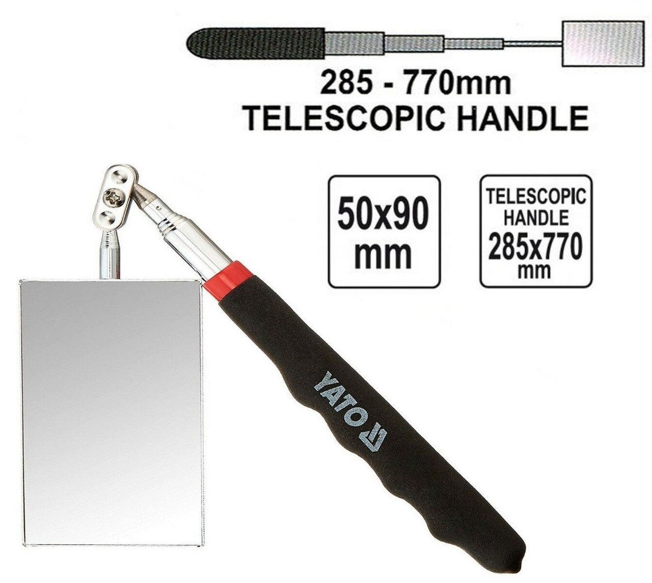 Дзеркало Інспекційне (50 х 90 мм) 285-750 мм (Телескопічне) Для огляду YATO YT-0660