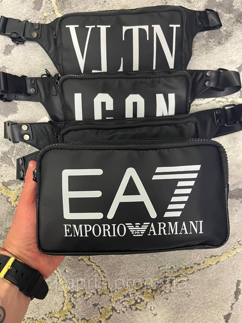 Купить Мужская черная сумка слинг бананка Emporio Armani Армани