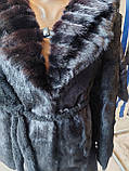 Шуба жіноча натуральна з капюшоном розмір 46 комір хвостики нотки шуба з кози, фото 3