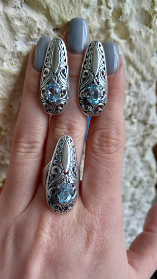 Срібний комплект із топазом, фото 1