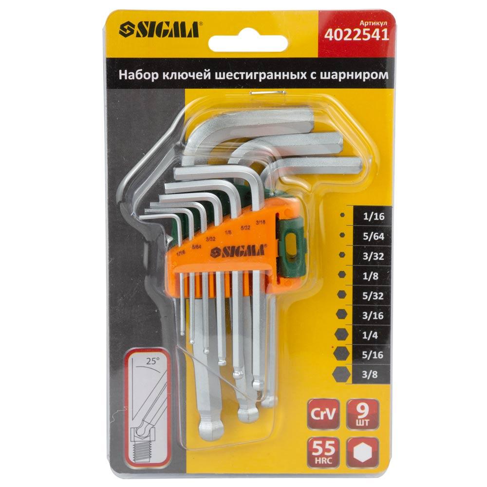 Ключі шестигранні 9 шт 1/16-3/8" CrV (короткі) SIGMA (4022541)