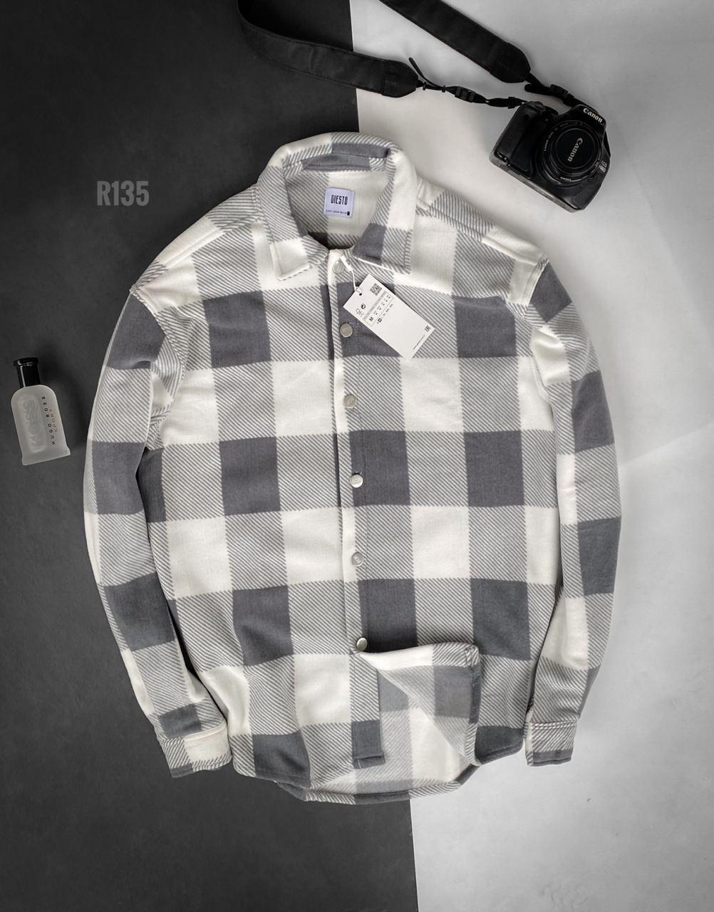 Сорочка чоловіча байкова в карту сіра оверсайз повсякденна Туреччина на ґудзиках, фото 1