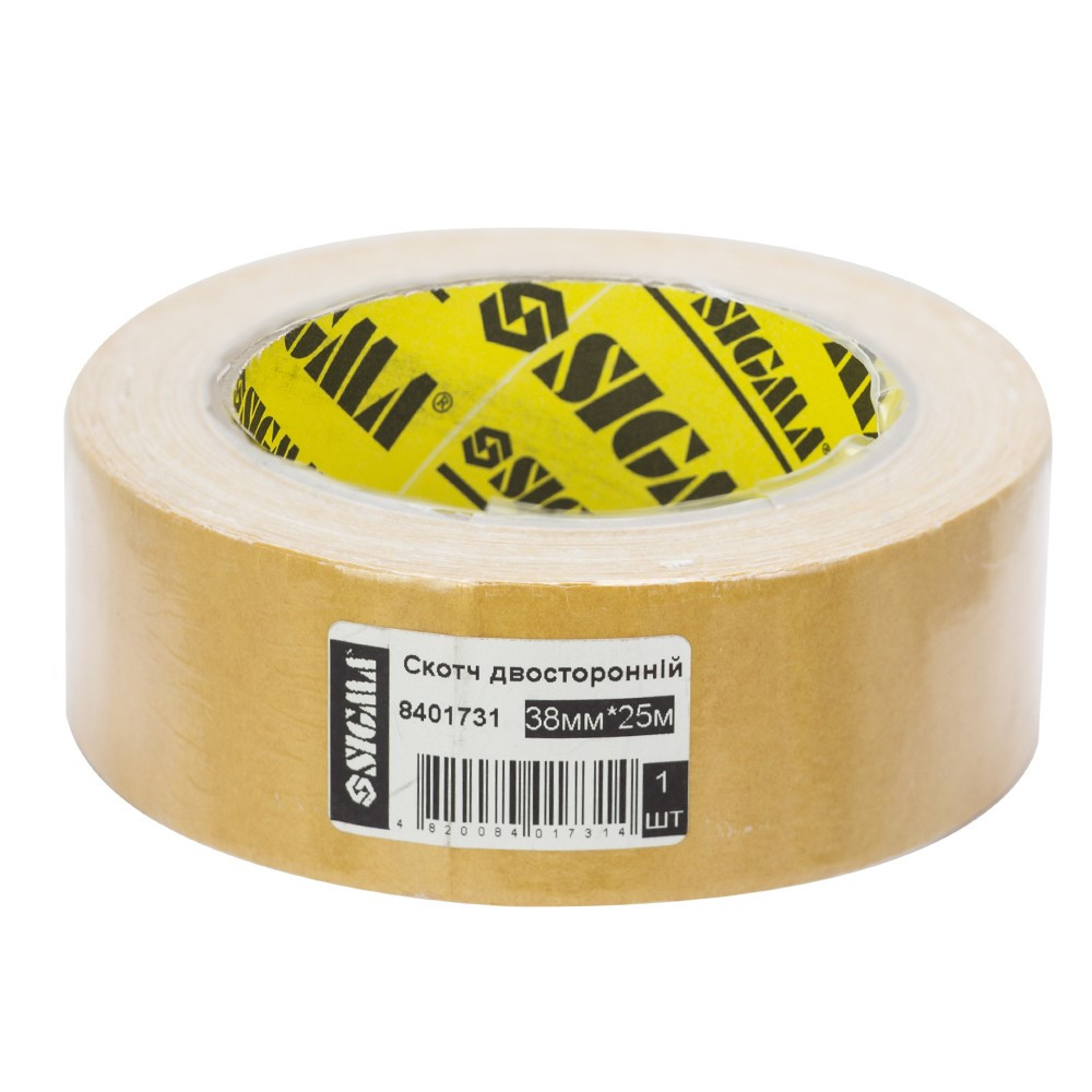 Скотч 2-сторонній на поліпропіленовій основі 38 мм×25м SIGMA (8401731), фото 1