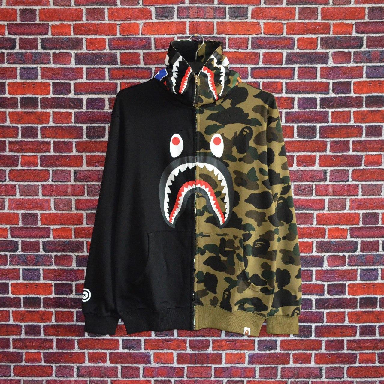 Худі унісекс Bape Full Zip. Круті молодіжні толстовки з капюшоном Бейп. Молодіжні худі чорні з хакі
