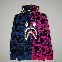 Худи двухцветные унисекс Bape Shark FULL ZIP PURP/PINK. Крутые толстовки молодежные Бейп. Молодежные худи