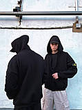 Кофта Stone Island на флісі тепла чоловіча худі на блискавці з капюшоном чорна стон айленд, фото 3