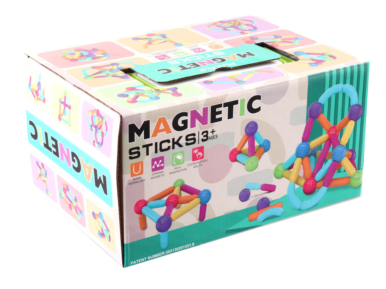 Магнітний конструктор A-Toys Magnetic sticks у валізці 36 деталей (158-21)