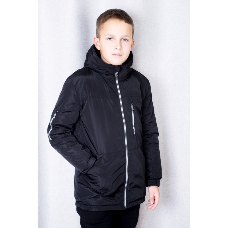 Демісезонна куртка для хлопчика подовжена на флісі чорна 8-14 років