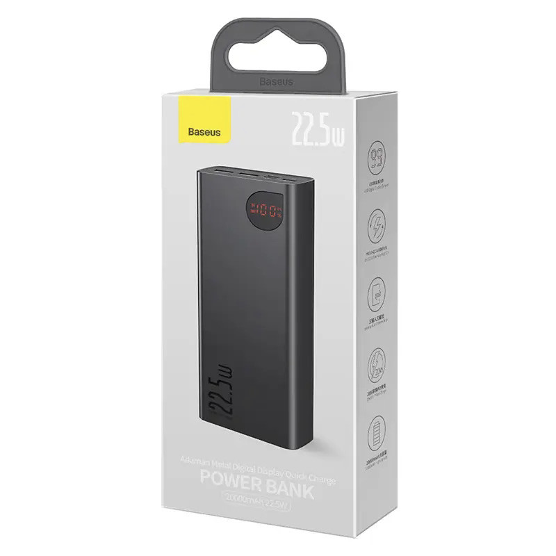 Повербанк 20000 мАh Baseus 22.5W Adaman Metal power bank (PPAD000101) Black з дисплеєм і швидким заряджанням