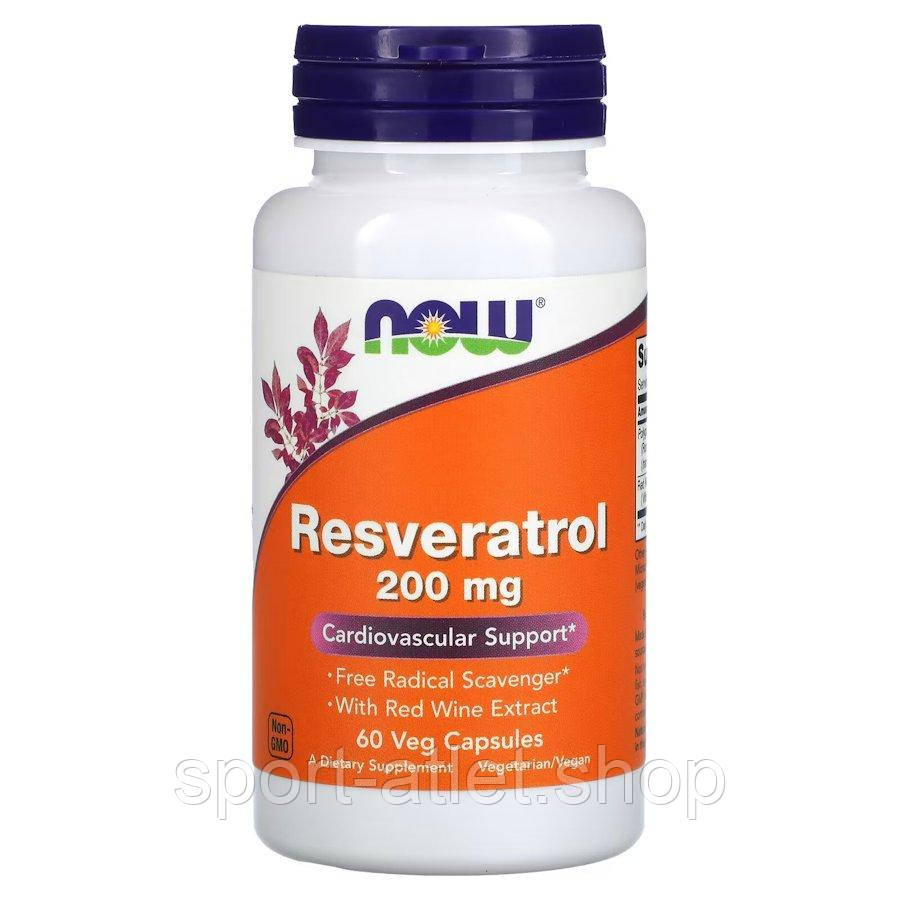 Натуральна добавка NOW Resveratrol 200 mg, 60 вегакапсул