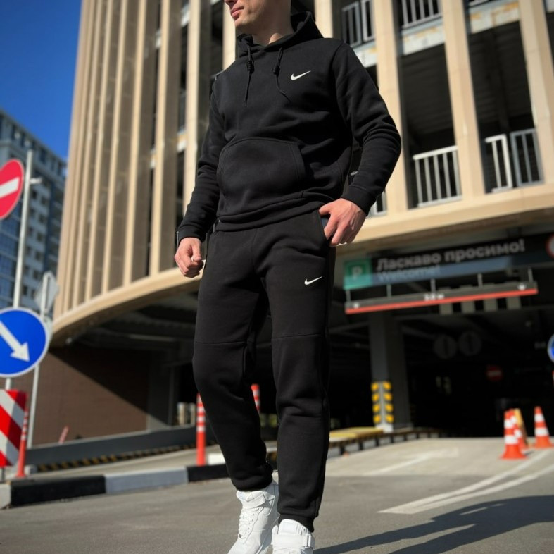 Спортивний костюм Nike чоловічий теплий комплект на флісі, чорний Найк зимовий