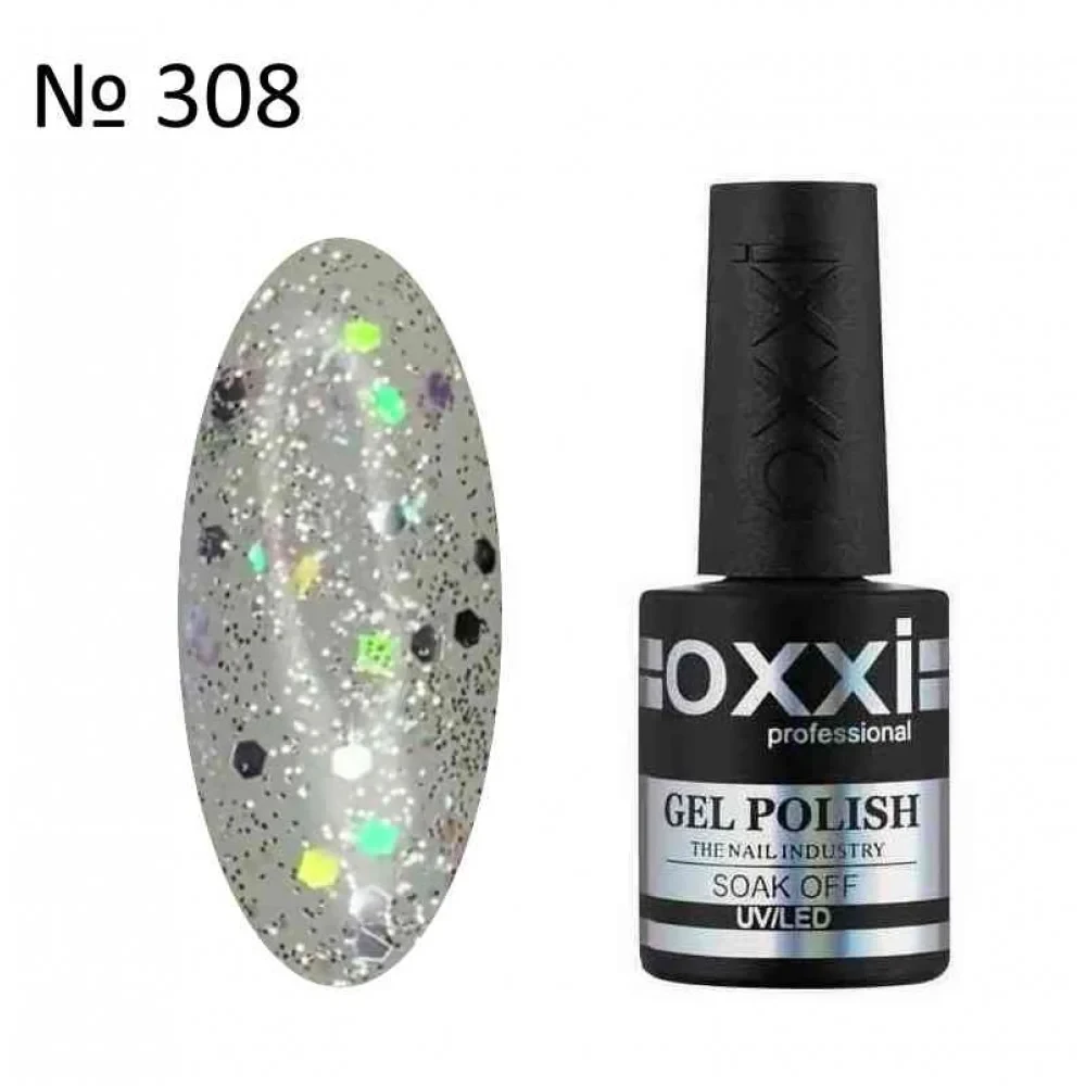 Гель лак OXXI №308 голографічні блискітки на прозорій основі, 10мл., фото 1