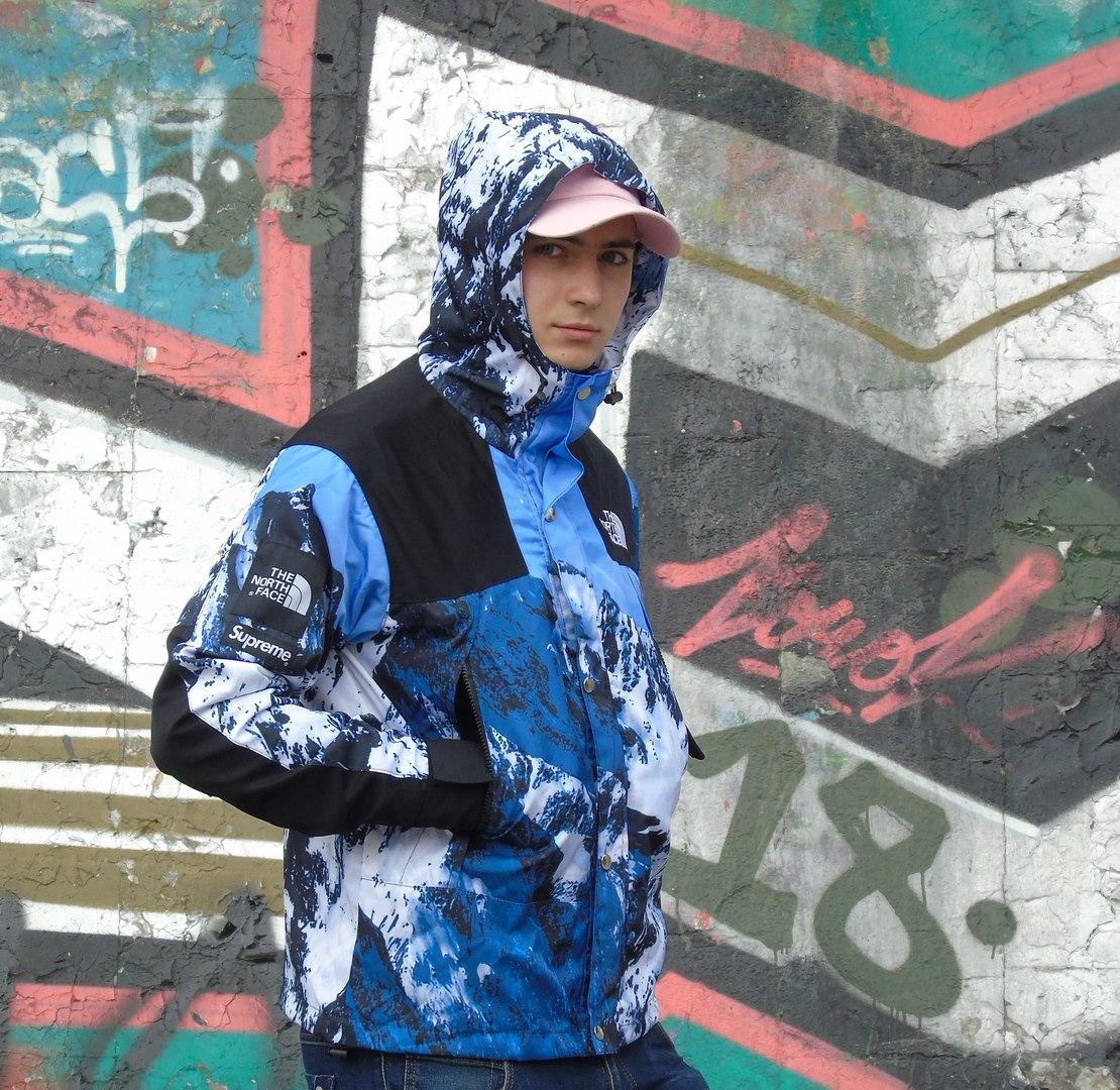 Демісезонна куртка унісекс синя Supreme x The North Face TNF Mountain. Стильні куртки для підлітків