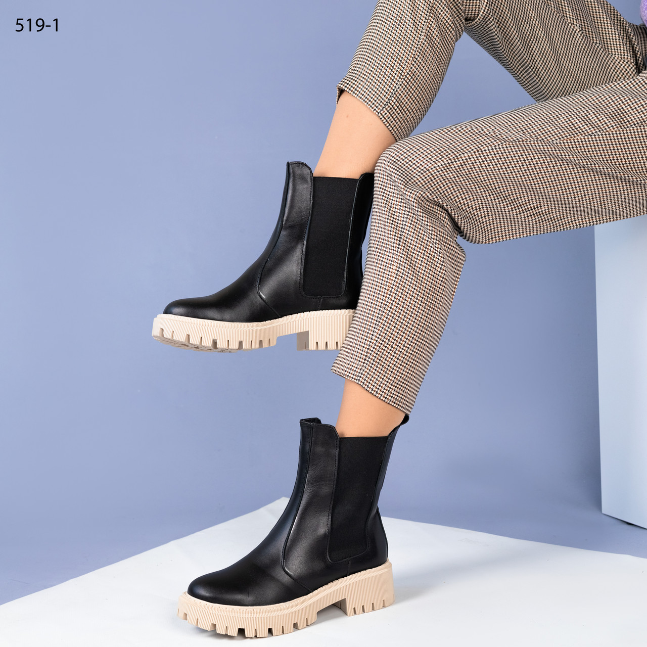 Шкіряні чорні черевики челсі на світлій підошві 38,39,40, фото 1