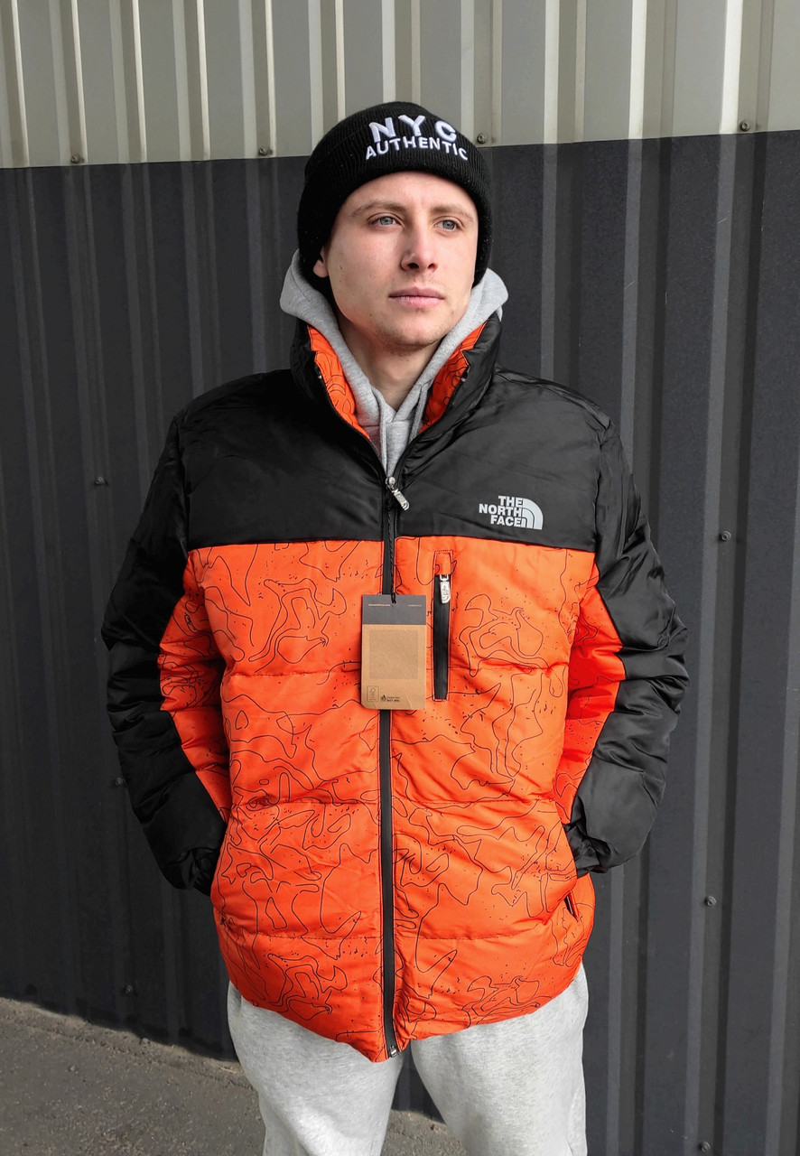 Пуховики чоловічі помаранчеві The North Face. Спортивні чоловічі пуховики. Зимові стильні куртки