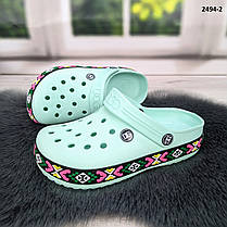 Сабо крокси жіночі м'ятні з візерунком вишиванка Даго Стиль, фото 3