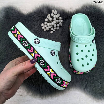 Сабо крокси жіночі м'ятні з візерунком вишиванка Даго Стиль, фото 1