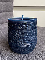 Синяя свеча из натурального воска "лес", 8 см