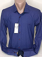 Рубашка мужская Gavi Galdo vd-0099 синяя приталенная в принт стрейч коттон Турция с длинным рукавом