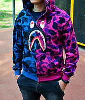 Bape Shark FULL ZIP PURP/PINK Молодежные худи. Крутые толстовки молодежные Бейп. Худи двухцветные унисекс