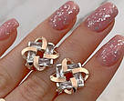Срібні сережки жіночі з золотими пластинами "Гретта Стильні сережки з фіанітом срібло з камінням, фото 2