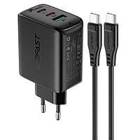 Зарядное устройство с быстрой зарядкой + кабель Type-C ACEFAST A13 PD65W |USB/2Type-C| Черный