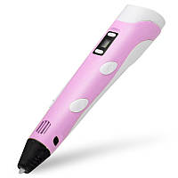 3Д ручка детская с адаптером 3D Ручка PEN-2 с LCD-дисплеем + Пластик Розовая