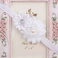 Пов'язка на голову дитяча біла - розмір декору 9см, розмір універсальний (на резинці)