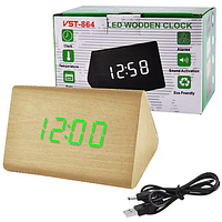 Мережевий настільний годинник VST-864-4 (USB ААА) з термометром (Жовтий корпус /Зелені цифри)