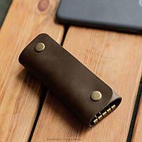 Ключниця коричнева з натуральної шкіри ручної роботи Vets кишенькова на кнопках Тримач для ключів