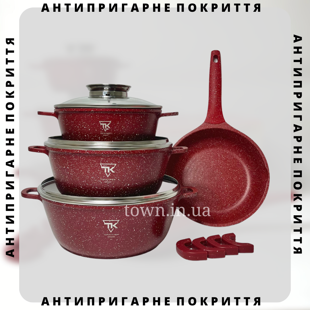 Набір каструль і сковорода Top Kitchen TK-00076, набір посуду з гранітним антипригарним покриттям для дому, фото 1