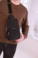 Мужская кожаная сумка слинг Louis Vuitton черная | Кожаная сумка через плечо Луи Виттон