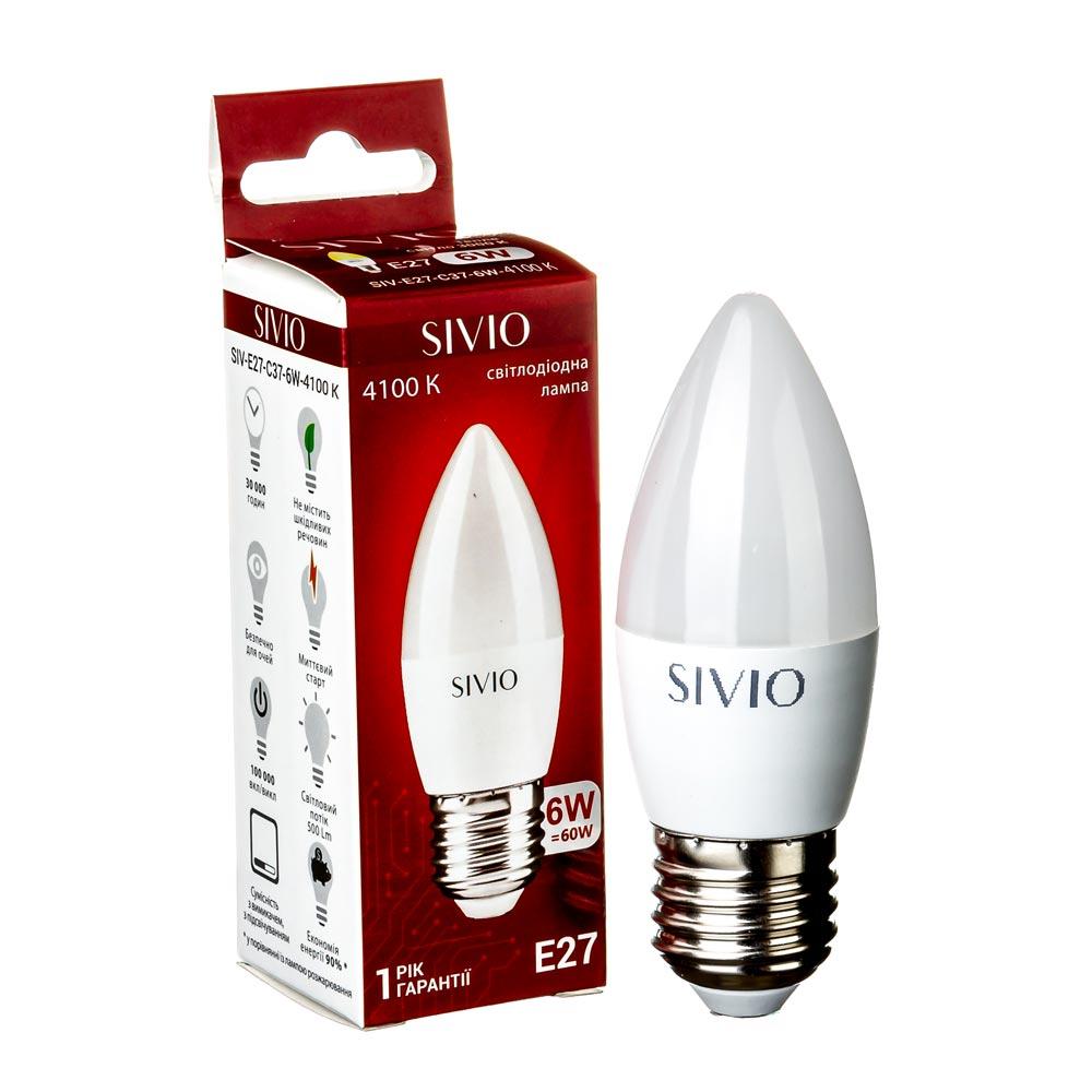 Світлодіодна лампа LED Е27 С37 6W нейтральна біла 4100К SIVIO