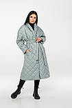 Жіноче стильне стьобане пальто з поясом М00138, фісташка, фото 5