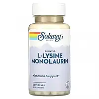 Укрепление иммунитета, Solaray, L-лизин и монолаурин, в соотношении 1:1, 60 вегетарианских капсул