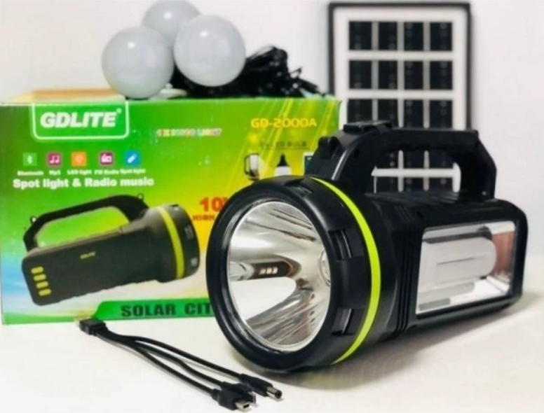 Ліхтар кемпінговий аварійний — Power Bank, bluetooth колонка із сонячною панеллю +3 лампи GDLITE GD-2000A