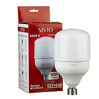 Светодиодная лампа LED промышленная Е27 + Е40 Т140 50W холодная белая 6000K SIVIO