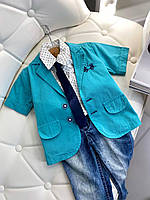 Костюм тройка для мальчика пиджак рубашка джинсы 307 Oryeda, Бирюзовый, Мальчик, Лето, 2 года