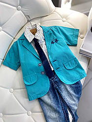 Костюм трійка для хлопчика піджак сорочка джинси 307 Oryeda, Бирюзовый, Мальчик, Лето, 2 года