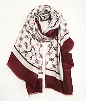 Легкий демисезонный шарф с брендовым принтом 180*80 см Бордовый