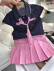 Стильний юбковий костюм для дівчинки з блузкою в горошок 2038 yavrucak, Розовый, Девочка, Лето, 5 лет