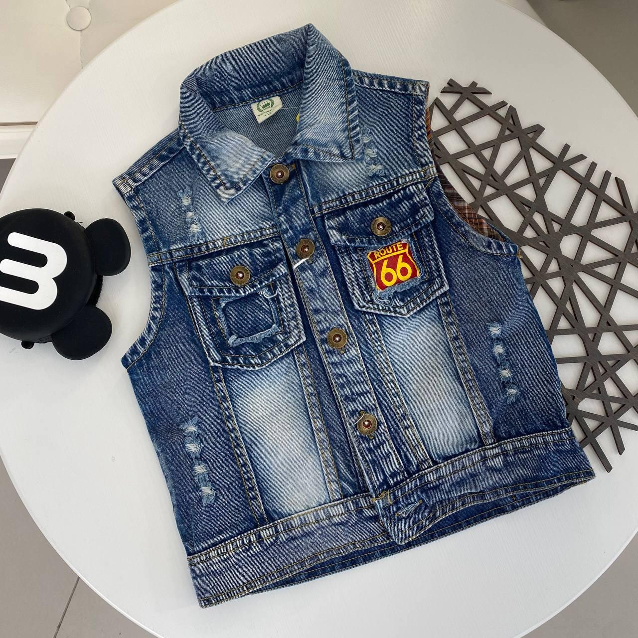 Джинсовий жилет на дівчинку з написом на спині А31, weiniwangzi, Синій, Для хлопчиків, Весна Літо, 110, фото 1
