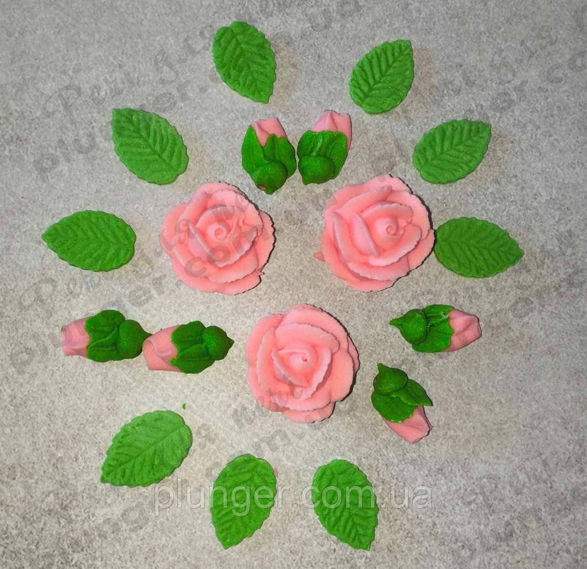 Цукрова прикраса для торта Букет троянд набір з 3 шт