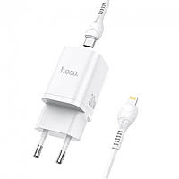 Зарядное устройство HOCO Type-C to Lightning cable Bright charger set N13 1USB/1Type-C, QC/PD, 20W, 3A white