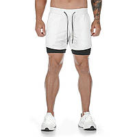 Стильні чоловічі спортивні шорти-тайтси Біло-чорні, Шорти для спорту з потайною кишенею для телефону