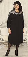 Женское черное нарядное платье, верх вставка евро-сетка , размеры 54,56,58