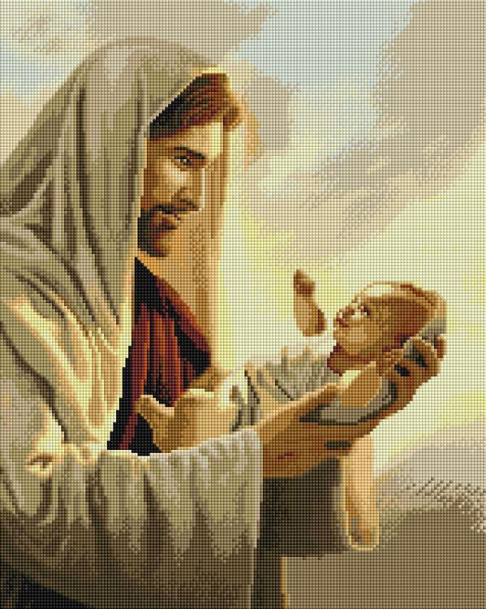 Алмазна мозаїка вишивка (квад. стрази, повна викладка, без підрам.)Ікона Ісус з дитиною 40х50 SP106