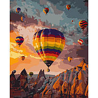 Картина по номерам Strateg ПРЕМИУМ Цветные воздушные шары среди гор с лаком и уровнем размером 40х50 смVA-1833